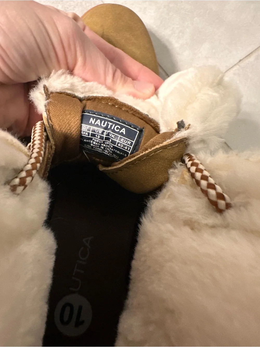 Nautica Faux Fur Cuff Tan Lace-Up Winter Boots